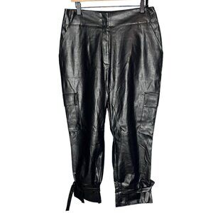 NY&C Women's M Faux Leather Cargo Jogger Pants Black Ankle Tie Trendy Grunge New
